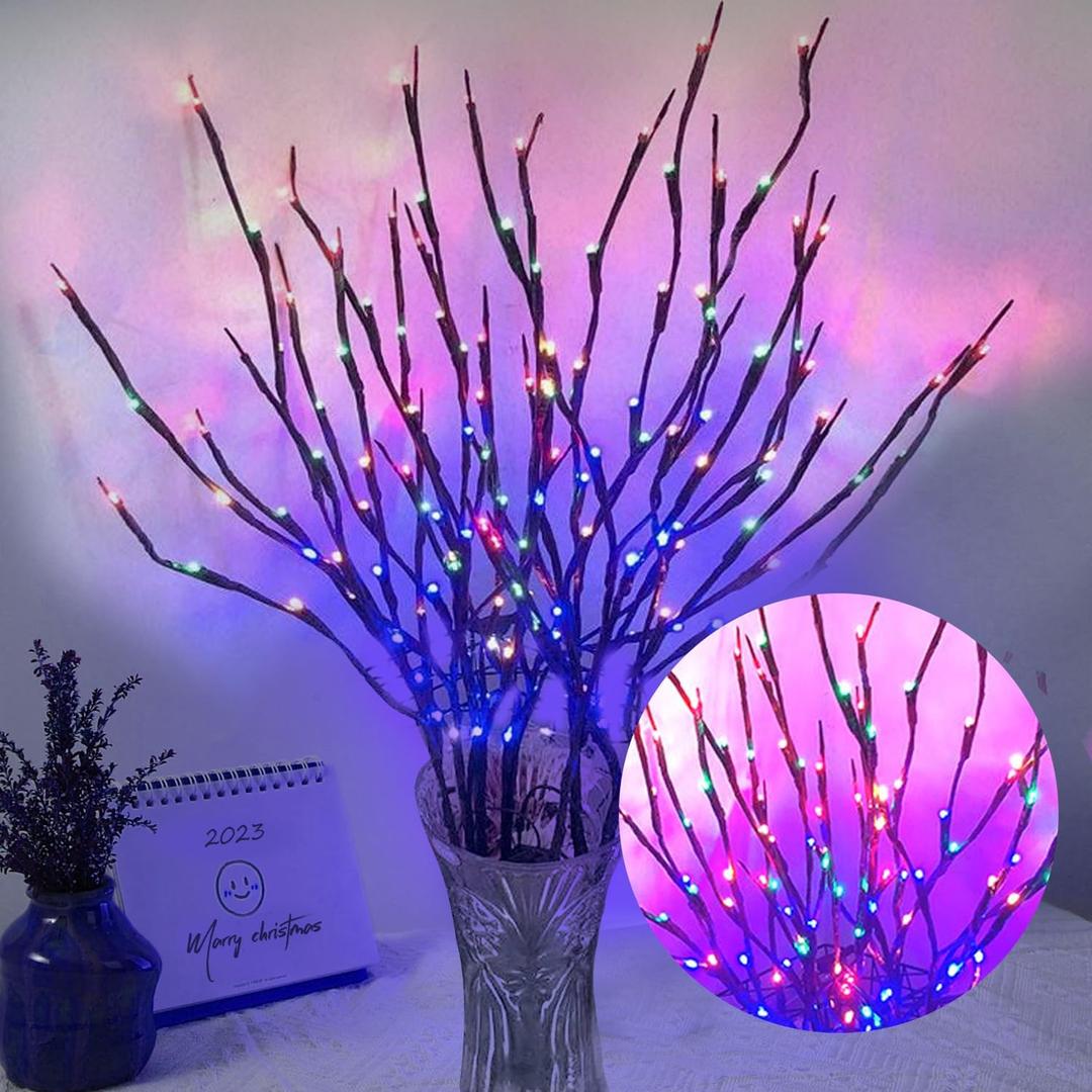 DK177 2 Pack Led Branch Light Battery Operated Lighted Branch Vase Filler Willow Tree Artificial Little Twig Power Brown 30 Inch 20 LED for Indoor Romantic, Multicolor Light (Colour)