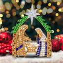 3 x Nativity Ornaments for Christmas Tree - Christian Gifts for Women Nativity Scene Religious Christmas Ornaments Decorations Xmas Keepsake (Gold)