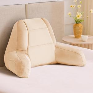Reading Pillows for Sitting in Bed Adult, Back Pillow for Bed Sitting Up, Backrest Pillows with Shredded Foam for Adult&Teens, Support Pillow with Arms for Beds, Couch, Floor, 18in, Beige