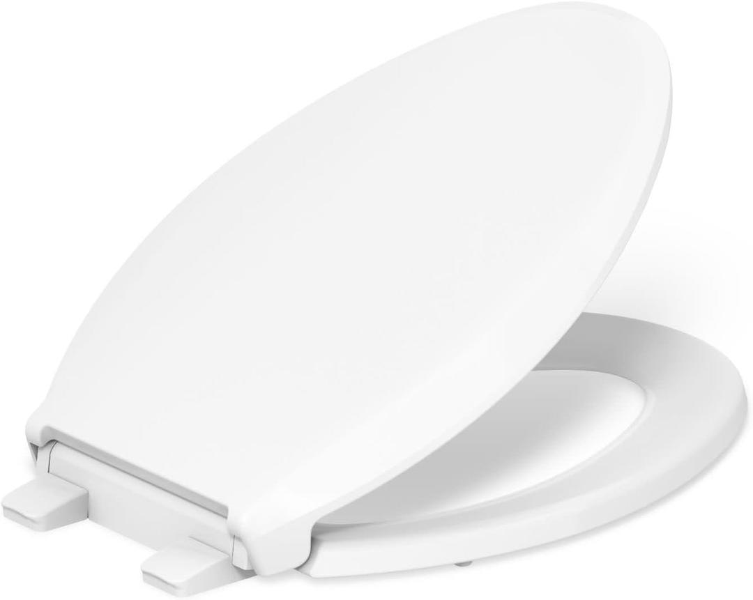 KOHLER 4636-RL-0 Cachet ReadyLatch Elongated Slow Close Toilet Seat, Soft Close Toilet Seat Quiet Lid, Contoured Grip-Tight Bumpers Installation Hardware, Apartment Essentials, White