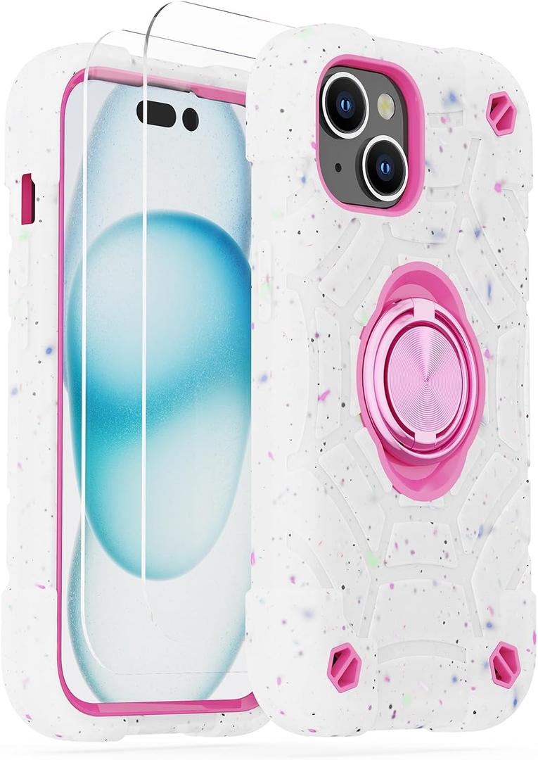 KCJ Compatible with iPhone 15 Plus Case/iPhone 14 Plus Case with[2Screen Protectors+1xLens Protector] Soft Silicone+Hard PC Full Body Protection Heavy Duty Phone Case 6.7 inch