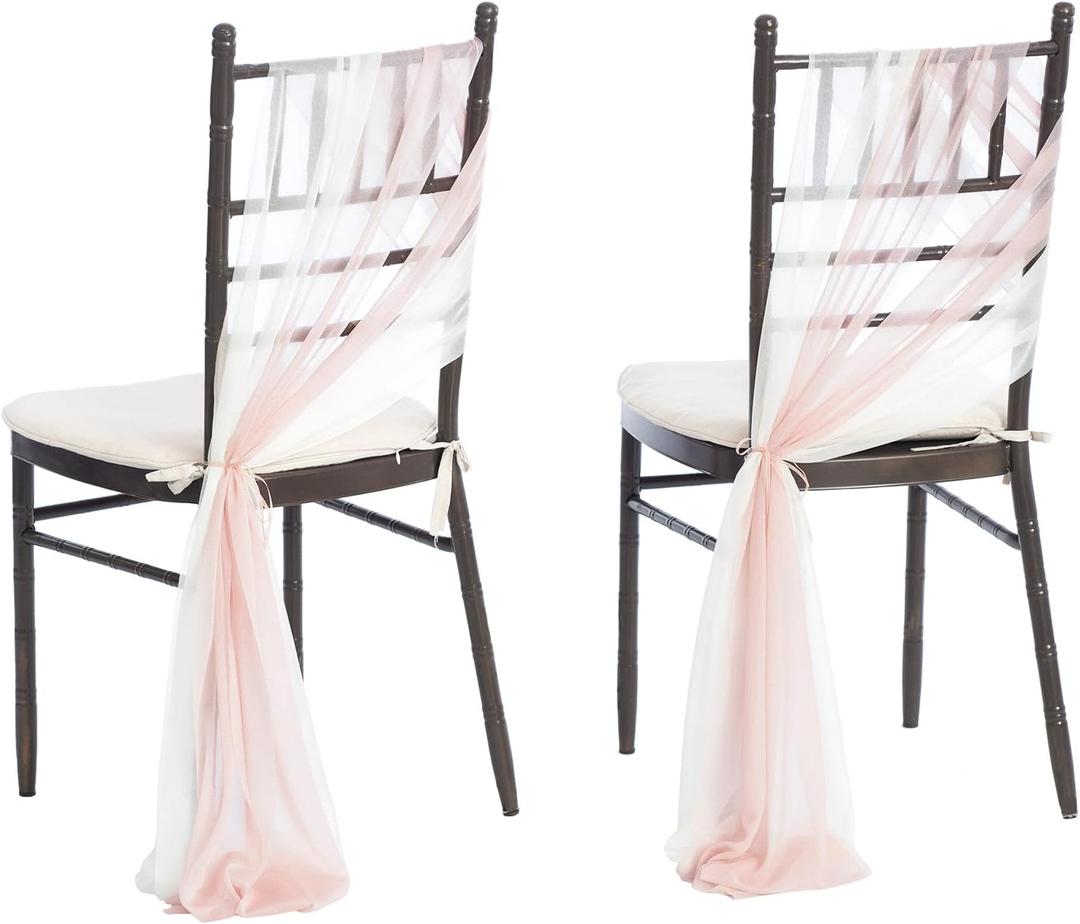 Ling's moment Wedding Chair Sashes Cover Aisle Decorations Draping Fabric Wrinkle-Free with Tie 16 Pcs Blush Pink & White for Party Ceremony Reception Floral Arrangement Banquet Outdoor Decor