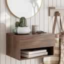 Floating Nightstand, Small Modern Floating Nightstand with Drawer, Floating Shelves for Bedroom, Bathroom (Brown Walnut)