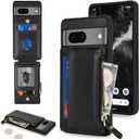 Cavor for Google Pixel 7 Case Wallet,for Pixel 7 Wallet Case with Card Holder for Women Men,Leather Zipper Pocket Card Slots Phone Cover-Black