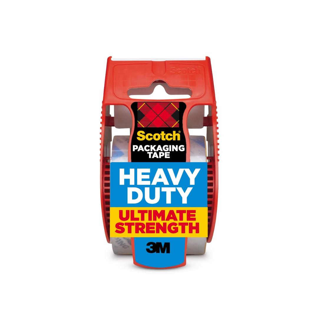 Scotch Heavy Duty Shipping Packing Tape, Clear, Shipping and Packaging Supplies, 1.88 in. x 27.7 yd., 1 Tape Roll with Dispenser