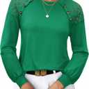 siliteelon Lace Long Sleeve Tops Dress Shirt Womens Crew Neck Loose Dressy Blouse Business Casual Work Summer 2026 Green (Green, XXL)
