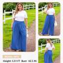 Eytino Womens Plus Size Pants Summer Elastic High Waist Drawstring Casual Loose Wide Leg Trousers Pants with Pockets(1X-5X), 1X (Blue)