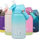 Konokyo Insulated Water Bottle with Straw Lid,12 oz Stainless Steel Vacuum Metal Bottle with Silicone Handle,Sea Salt