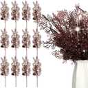 Tigeen 12 Pcs Christmas Tree Picks Bulk Artificial Christmas Tree Filler Glitter Berries Stems Branches Floral Decorations 15.75'' Xmas Sprays Twigs Berry Picks for Vase (Brown)