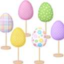 Pinkunn 6 Pcs Easter Table Decorations Fabric Eggs Wooden Signs Pastel Easter Eggs Centerpiece Tiered Tray Decor for Home Farmhouse Kitchen Decorations