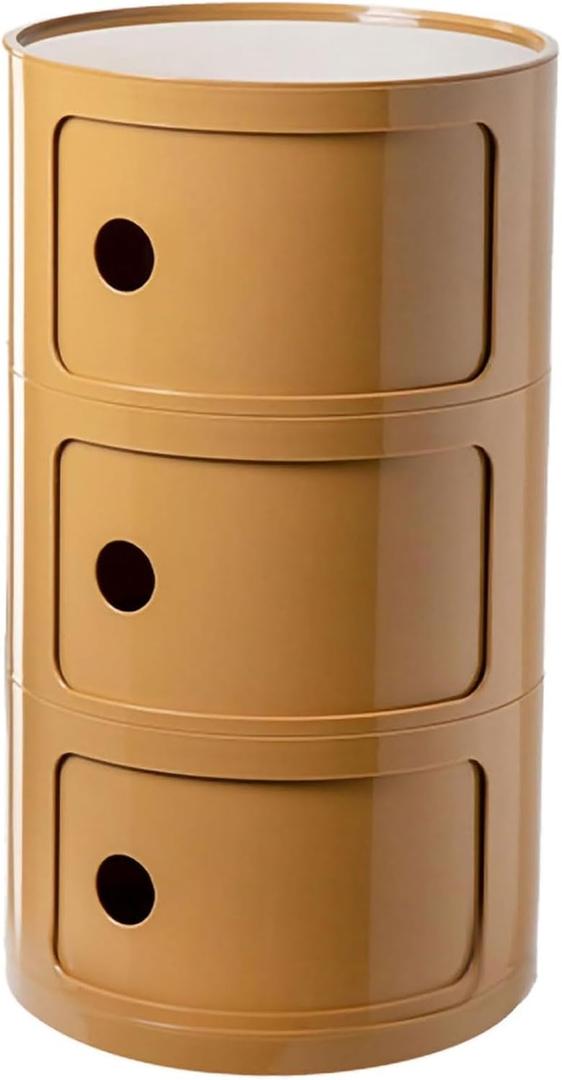 3 Drawers Round Nightstand with Storage, Yellow Side Table Plastic Round Nightstand 3 Tier Small Drawers for Bathroom, Bedroom