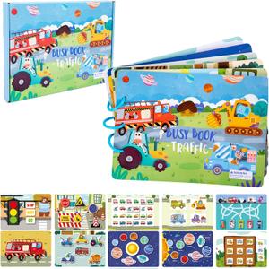 Quiet Book for Toddlers, Early Learning Montessori Interactive Toys for Kids, Autism Sensory Educational Toy Preschool Activity Binder Busy Book for Develop Learning Skills (Transportation) (Traffic)