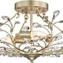 20.5 Inch Vintage Semi Flush Mount Ceiling Light Fixture Modern Crystal Chandelier 3 Light Brushed Silver Chandelier for Living Room, Dining Room, Bedroom, Kitchen, Entryway, Hallway E12