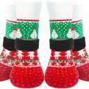 EXPAWLORER Christmas Anti-Slip Soft Dog Socks for Hardwood Floor, Warm Dog Shoes, Paw Protectors for Cold Pavement, Prevent Licking, Traction Control for Small Medium Large Senior Dogs