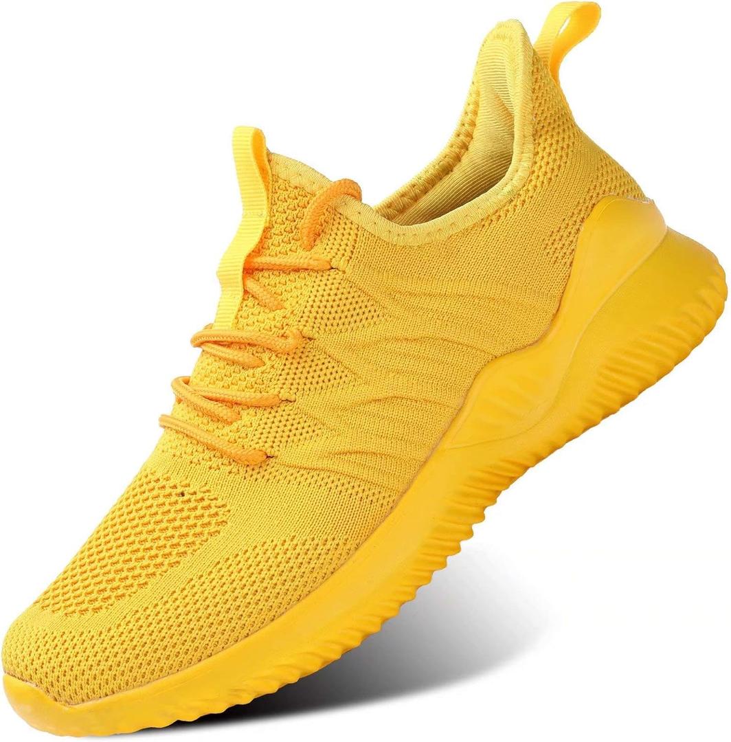 KEEZMZ Womens Ladies Walking Running Shoes Slip On Lightweight Casual Tennis Sneakers Clothes Shoes (10, Yellow)