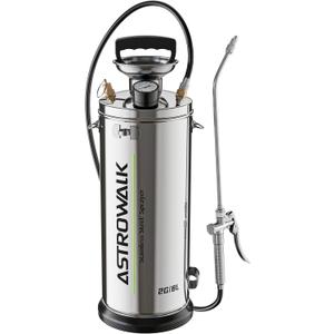 2 Gallon Stainless Steel Pump Sprayer, Heavy Duty Lawn & Garden Sprayer with 20" Wand & 4FT Hose for Weed Killer, Fertilizer & Pest Control, Durable Pressure Sprayer with Viton Seals