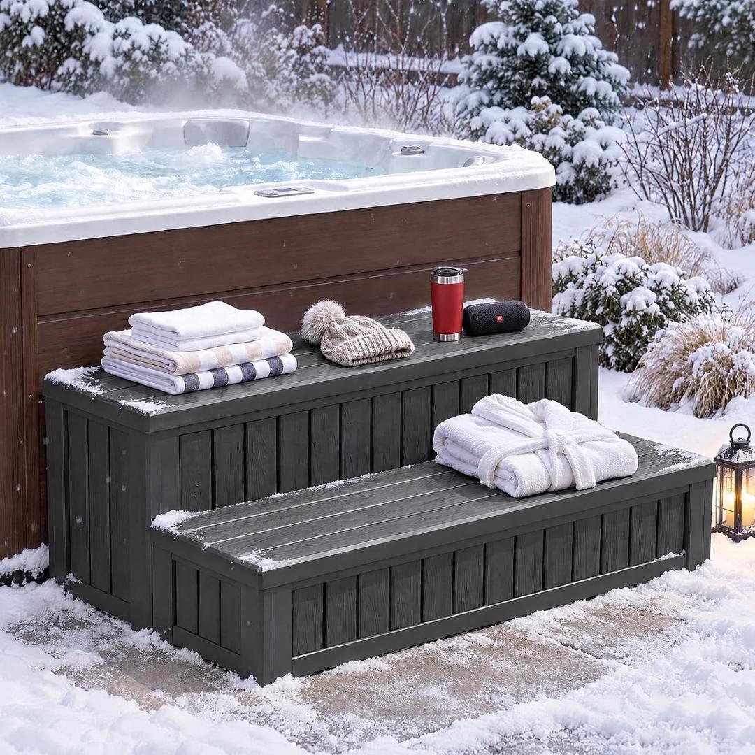 36.6” Hot Tub Steps with Storage, 780 lbs Load Capacity, Black