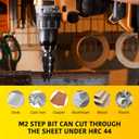 3 Sizes M2 Step Drill Bit for Steel Sheet, 7/8", 1-1/8", 1-3/8" HSS Multi Size Hole Stepped Up Unibit Home Tools