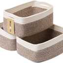 Small Storage Baskets for Organizing | Closet Organizer Bins | Shelf Toy Basket | Woven Rope Baskets | Cube Decorative Box | Shallow Basket | 13x8.5x5.1 | 3 Packs White Brown