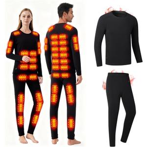 Heated Thermals Underwear Men Women: 42 Heating Zones Electric Thermal Long Johns Pants Set USB Base Layer (Black, L)