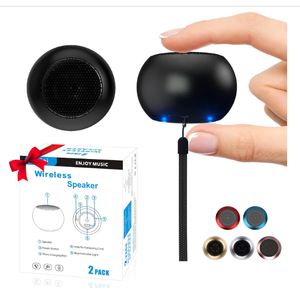 2Pack Portable Mini Speakers, Bluetooth Tiny Speakers,Wireless Micro Speaker for Phone/PC/Tablet, Rechargeable Battery, Built-in Microphone, Cute Mini Speaker with Strap to Carry, Black