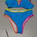 BMJL Sexy Bikini Sets for Women Color Block Two Piece Swimsuit Push Up Triangle Top Cheeky Mid Rise Bottom Bathing Suit (Small, Blue)