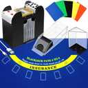 Aoriher Blackjack Game Combo Set, Include Blackjack Layout Felt,Shoe 6 Deck Automatic Card Shuffler Discard Holder Trays and 10 Cut Cards for Casino, Party Night(Blue)