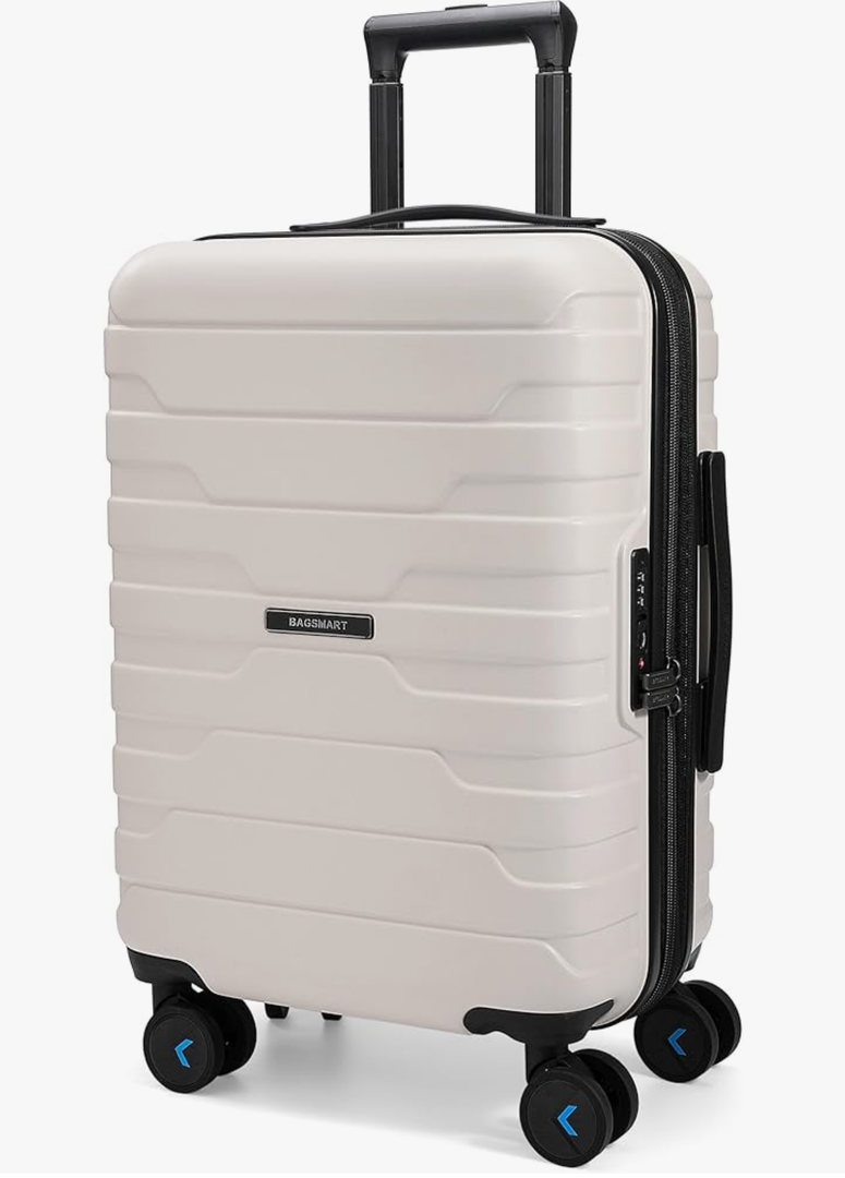 BAGSMART Carry On Luggage 22x14x9 Airline Approved with TSA Lock,20 Inch Lightweight Luggage with Spinner Wheels,100% PC Hard Shell Carry On Suitcases for Men Women,White