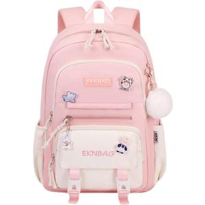 Large School Backpack for Girls Teens Kids Cute Aesthetic Waterproof Laptop Back Pack Kawaii Preppy Elementary Middle High School Students Bookbag for Ages 6-8 8-10 10-12 (Pink)