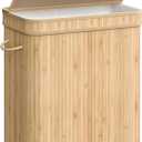 SONGMICS Laundry Hamper with Lid, Bamboo Laundry Basket, Removable Machine Washable Laundry Basket, with Handles, 26.4-Gallons, for Laundry Room, Bedroom, Bathroom, Natural Beige ULCB063N01, 100 L