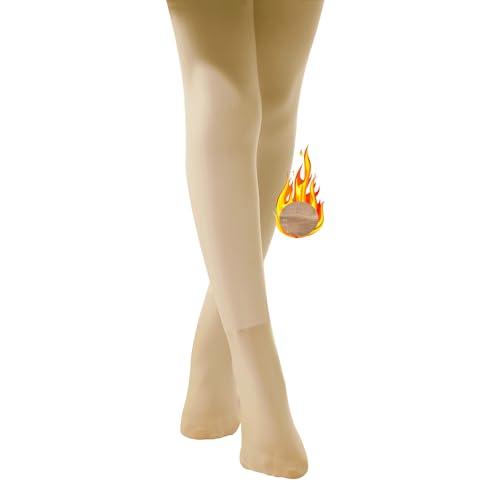 Deesorxin Fleece Lined Tights for Girls,Thick Footed Ballet Tights Thermal Pantyhose Winter Dance Tights 900D for Toddler Kids Beige M(5-7Y)
