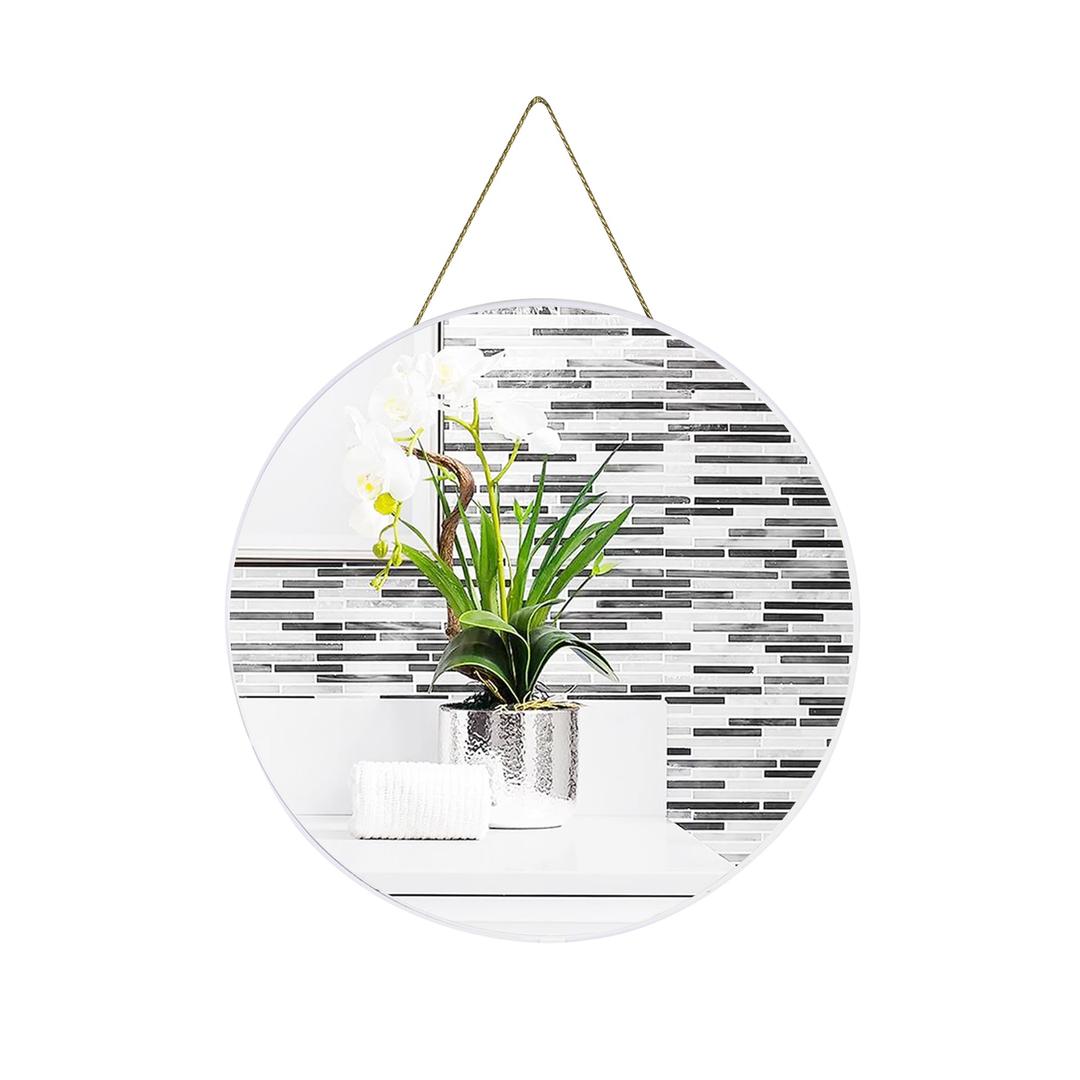 Funerom Round Wall Mirror 15.4 Inches Circle Mirror Bathroom Mirrors,White