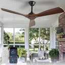 Ceiling Fan Without Light: 52 Inch Outdoor Fan for Patios - Walnut Ceiling Fan No Light Indoor - Modern 3 Blade Fan with Remote APP Control Reversible 6 Speed Noiseless