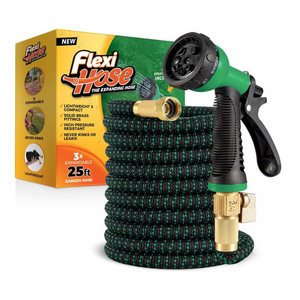 Expandable Garden Hose 25 FT, Lightweight Flexible Water Hose with Leak-Proof 3/4 Inch Solid Brass Fitting, Portable & Anti-Kink Design for Yard, Garden, and Lawn Use-Black Green