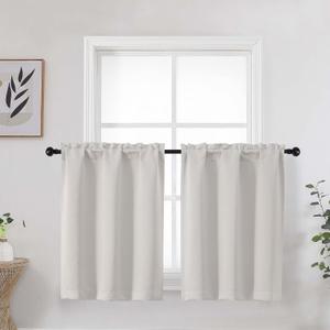 Natural Kitchen Curtains 30 Inch Length Tier 2 Panels, Soft Solid Light Filtering Thermal Insulated Small Window Curtains for Bathroom Basement, Natural, 2PCS Each 30" Wx30 L