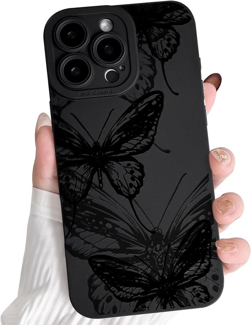 NITITOP Compatible with iPhone 16 Pro Max Case Cute Butterfly - Black