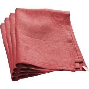 Amazhiyu Pure Linen Dinner Napkins Washable Reusable, Set of 4, 17x17inch, Dark Red