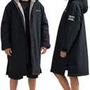 Owntop Swim Parka Kids Adult | Waterproof & Sherpa Lining | Velcro Arm Patch | Oversized Hooded Surf Poncho Changing Robe (Medium, Black-gray)