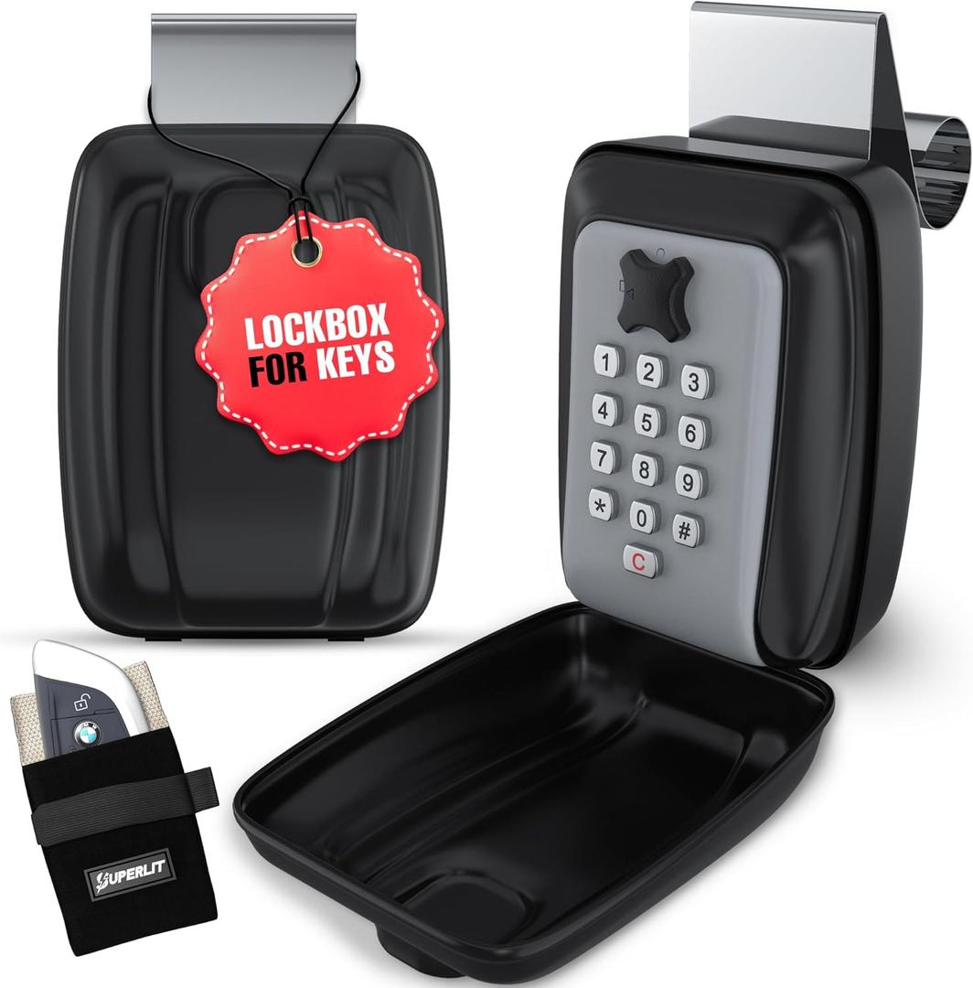 Superlit Car Lock Box - Turo Key Lock Box for Car Window for Rentals & Rideshare, anti-theft Car Device for Vehicles Waterproof Lockbox for Car Keys with RFID Signal Blocker Pouch - Standard