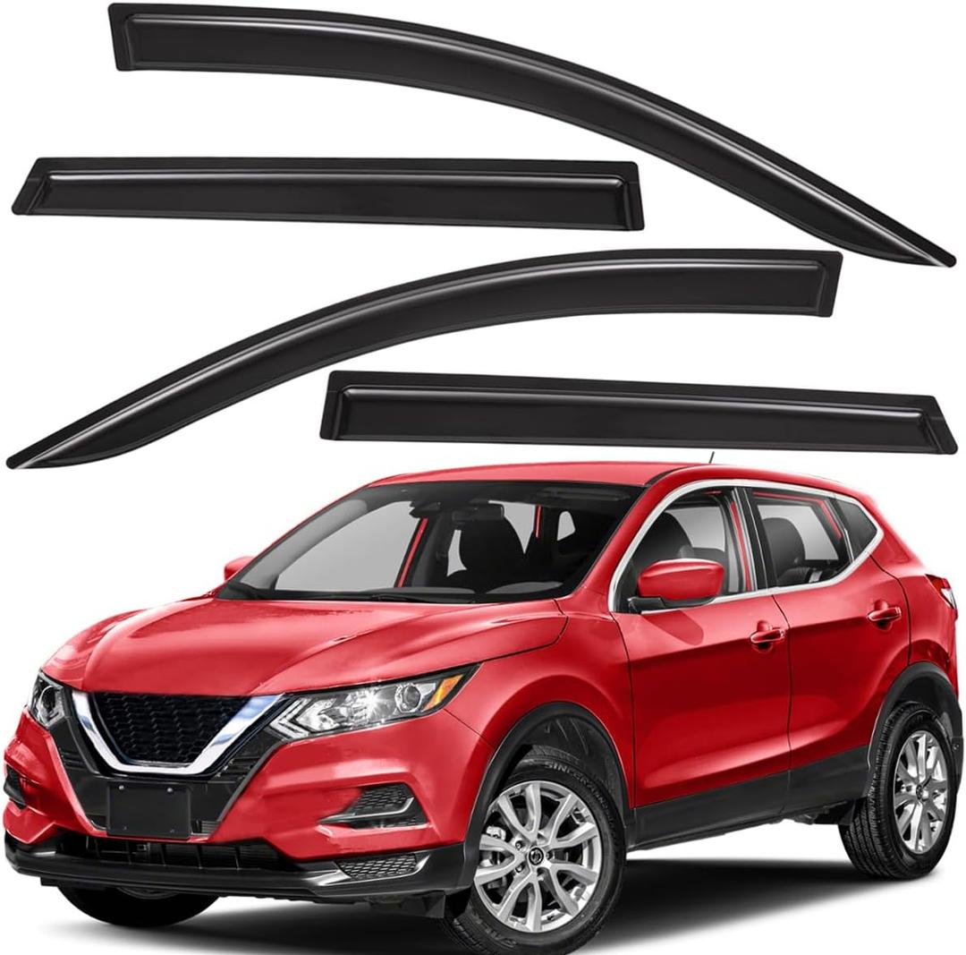 Lightronic Extra Durable Outside-Mount Auto Vent Window Visor, Fits 2017-2022 Nissan Rogue Sport, UV Protection Rain Guard, Original Wind Deflector, No-Drill Easy Install, Dark Smoke, 4-Pcs