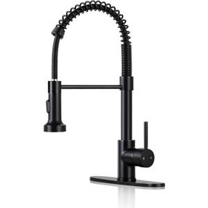 DJS Kitchen Faucets with Pull Down Sprayer Matte Black - Dual Mode Setting Single Handle 1 or 3 Holes Commercial Black Kitchen Sink Faucet with Deck Plate for Farmhouse RV Vessel Basin