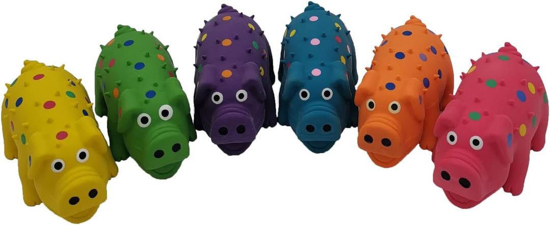 6 Pack 4 Inch Mini Latex Dog Squeaky Toys Polka Dot Piglet Pig Dog Toy for Mimi Small Dogs (Red & Orange & Yellow & Green & Blue & Purple)