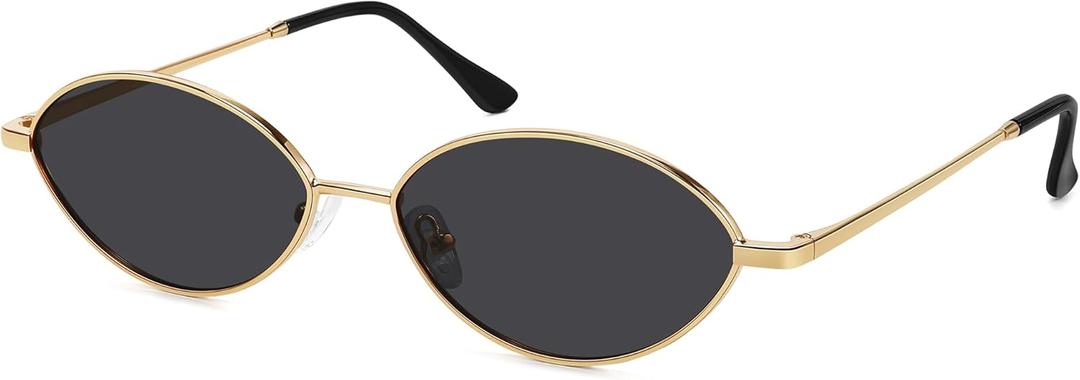 Retro Oval Sunglasses for Women Polarized UV Protection Trendy Vintage Small Sun Glasses Metal Frame (Gold Frame/ Gray Lens)