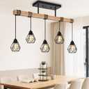 5-Lights Farmhouse Hanging Pendant Light, Dinng Room Light Fixtures for Kitchen Island Lighting Over Table, Black Rustic Wood Ceiling Pendant Lights with Metal Shade for Living Room, Foyer