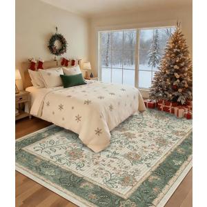 GarveeHome Area Rugs 8x10 for Living Room, Sage Green Large Washable Rug Botanical Soft Non Slip Floor Mat Carpet Indoor Thin Cottage core Rug for Bedroom Dining Room Playroom Nursery Home Decor