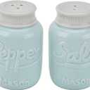 Rustic Farmhouse Mason Jar Salt & Pepper Shakers Set -Vintage Ceramic Salt & Pepper Shaker Set - Retro Shabby Chic Decorative Jar Dispenser for Kitchen