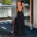 Women's Summer Sexy Maxi Dress 2025 Long Dresses Cocktail Wedding Guest Club Elegant Formal Party (Black, L)