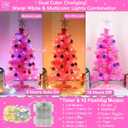 3 Feet Pink Tinsel Christmas Tree 12 Modes Dual Color Change Timer DIY 50 Warm White & Multicolor Lights Star 15 Ball Ornaments Battery Operated Small Artificial Full Xmas Tree Table Home Indoor