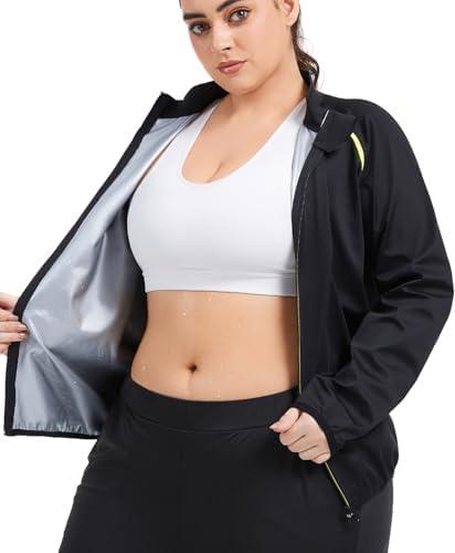 NINGMI Sauna Jackets Women Plus Size Sweat Suit Zipper Sauna Shirt Long Sleeve Body Shaper Gym Exercise Top with 3XL
