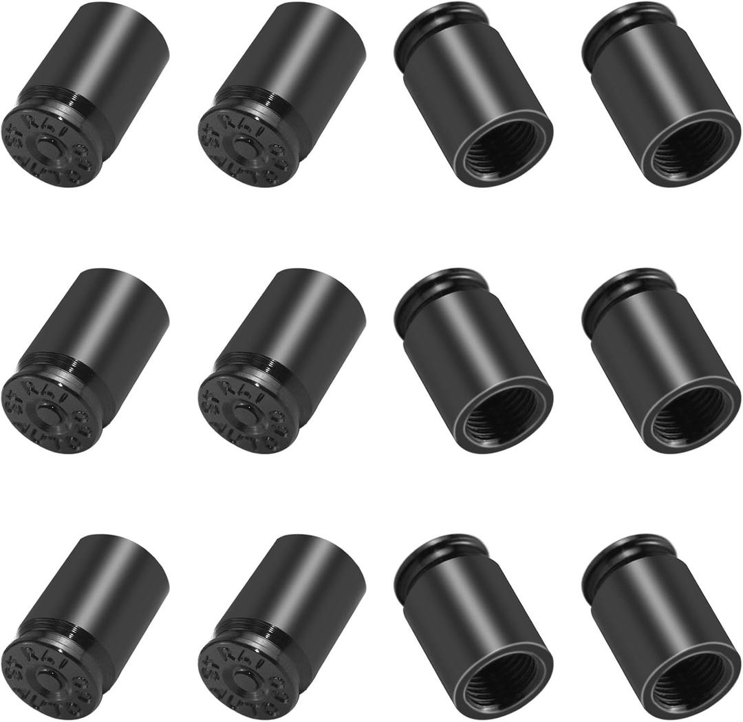 12 PCS Bullet Valve Stem Caps, Universal Bullet Shell Tire Valve Stem Caps, Aluminum Alloy Dustproof Tire Valve Stem Covers, Replacement Tire Valve Cap for Cars, Trucks, Bike, Motorcycle, SUV (Black)